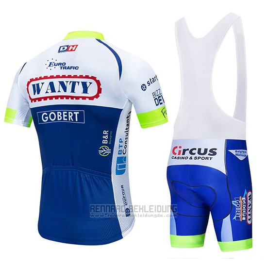 2019 Fahrradbekleidung Wanty Wei Blau Trikot Kurzarm und Tragerhose